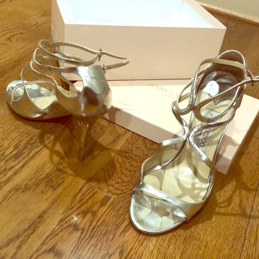Jimmy Choo mirror leather silver heels